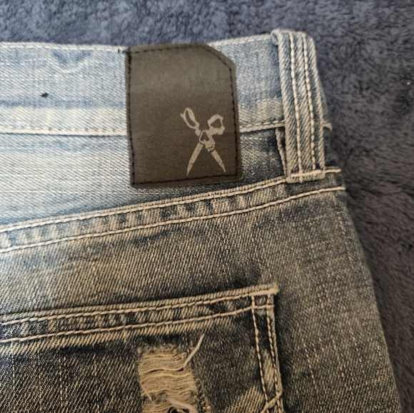 Men's Marc Ecko Blue Crystal Wash Distressed Denim Jeans Size 34 - Picture 6 of 6